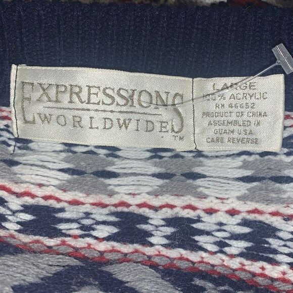 Vintage Expressions Worldwide Button Down Cardigan Knit Sweater Size Large - Picture 11 of 11